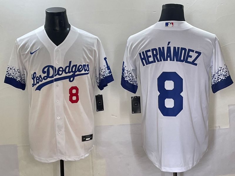 Men 2025 Los Angeles Dodgers #8 Hernandez White blue City Edition Nike MLB Jersey style 4